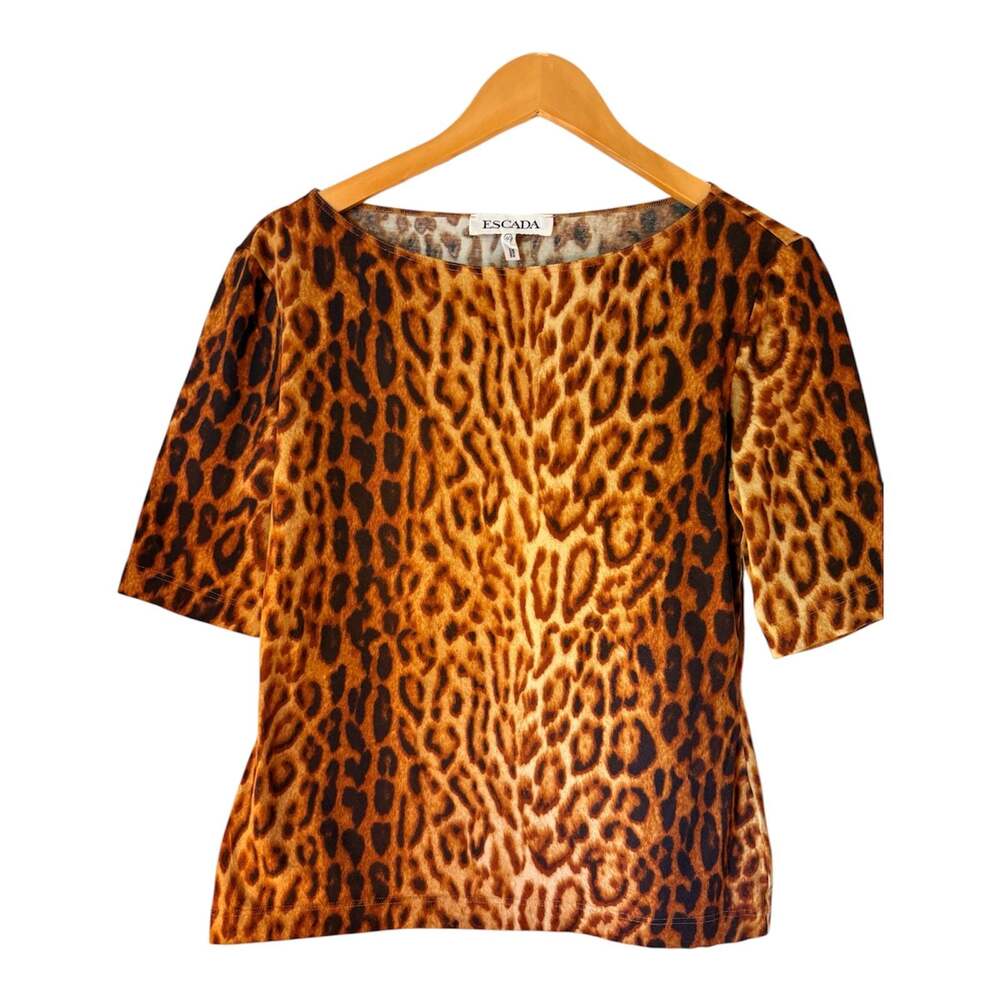 Escada Leopard Print Short Sleeve Top Size 40